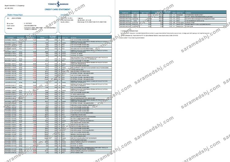 Turkey Bankasi bank statement 2 pages